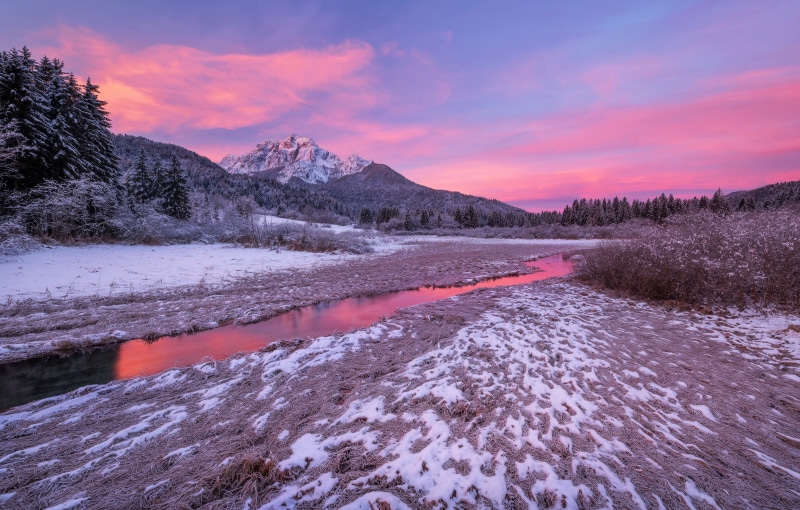 5K, Zelenci Springs, Julian Alps, morning, winter, mountains, dawn, The Julian Alps, river, Slovenia