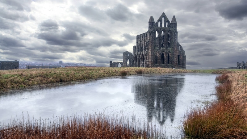building exterior, outdoors, overcast, religion, place of worship, cathedral, cloud - sky, church, river, reflection, clouds, history, no people, nature