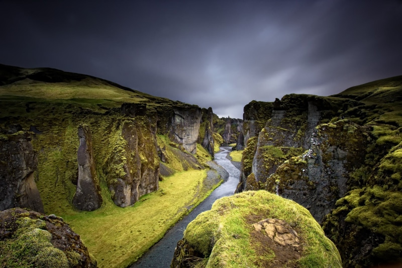 Iceland, 1080P, river, overcast, landscape, canyon, moss, rock