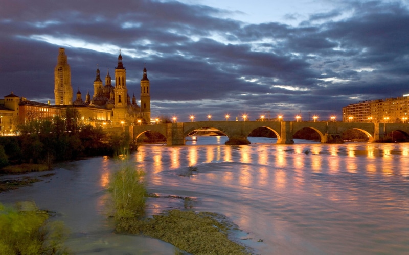 hd, lady, desktop, zaragoza, ebro, river, bridge, night, basilica, 1080P