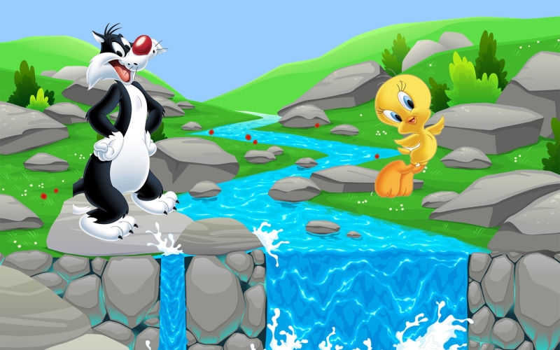 sylvester, desktop, tablet, pc, hd, cat, river, tweety, 1080P, cartoons, falls