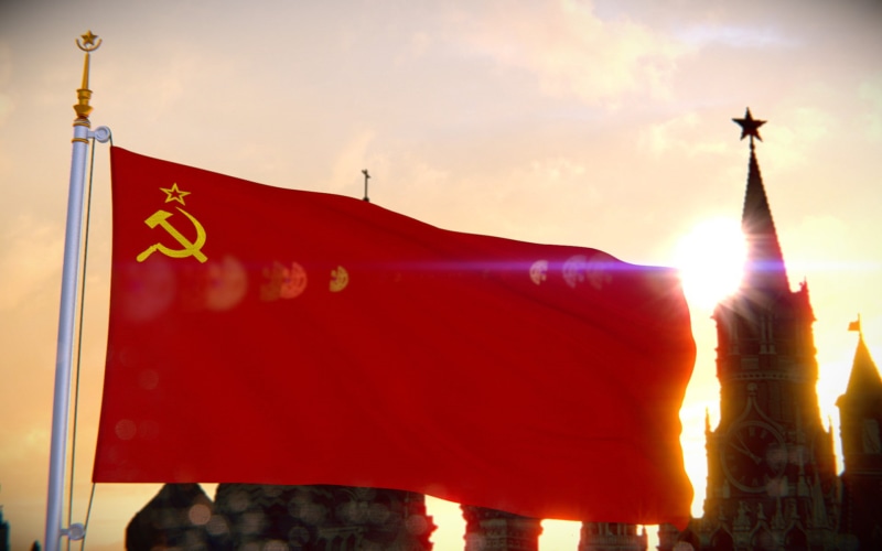 USSR, symbol, Kremlin, banner, building exterior, movement, national Landmark, soviet, sun, outdoors, flag, 1080P, sunset, chimes, built structure, no people