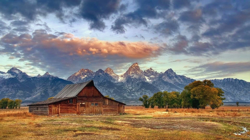 landscape, cloud, barn, national park, moulton barn, united states, rural area, cloudy, grand teton national park, nature, 1080P, t.a. moulton barn, mountain range
