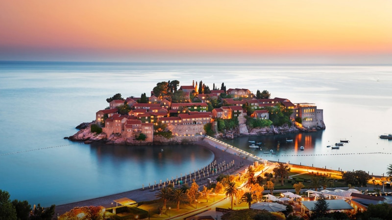 water, outdoors, sveti, no people, illuminated, montenegro, sky, transportation, sunset, nature, horizon over water, cityscape, travel, land, building exterior