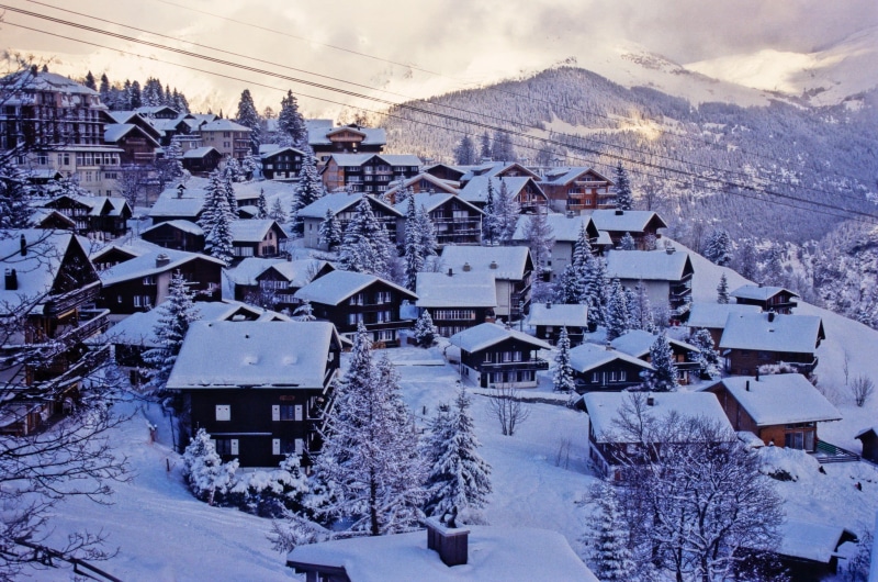 Swiss Alps, Alps, covered, Switzerland, 1080P, houses, urban, snow