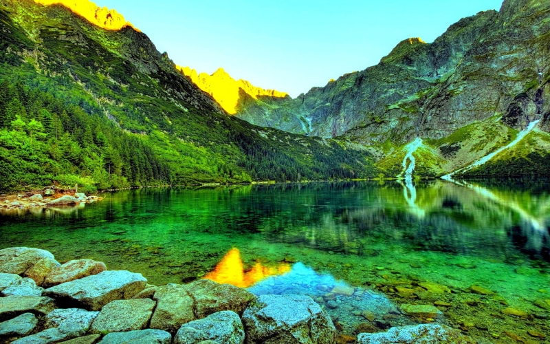 lake, 1080P, Poland, nature, range, scenics - nature, rock, no people, reflection, beauty in nature, solid, rock - object, sky, idyllic, day, tranquility