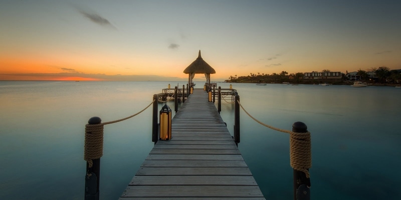 tropical, beach, no people, dock, architecture, landscape, 720P, built structure, railing, beauty in nature, tranquility, sea, nature, pier, horizon over water