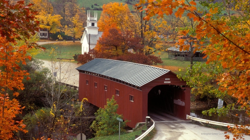 covered, vermont, Fall, green, bridge, 2K, arlington
