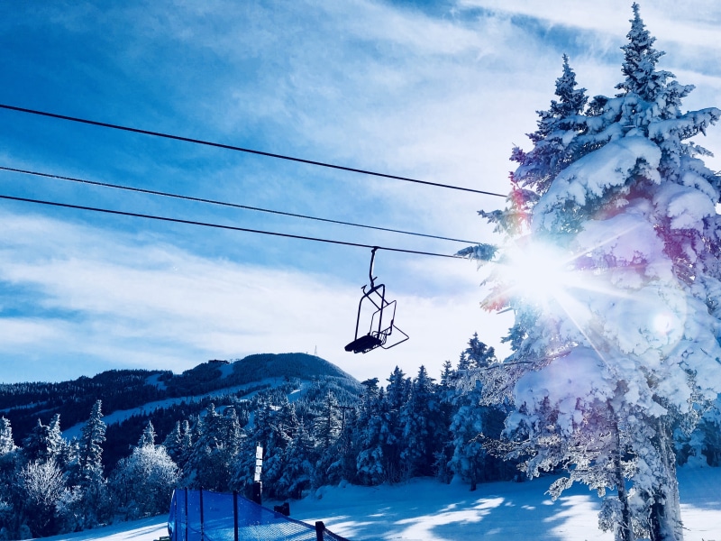 tree, mountain range, cold temperature, vermont, scenics - nature, day, nature, killington, ski resort, skiing, lens flare, cable car, winter, sky, snowcapped mountain
