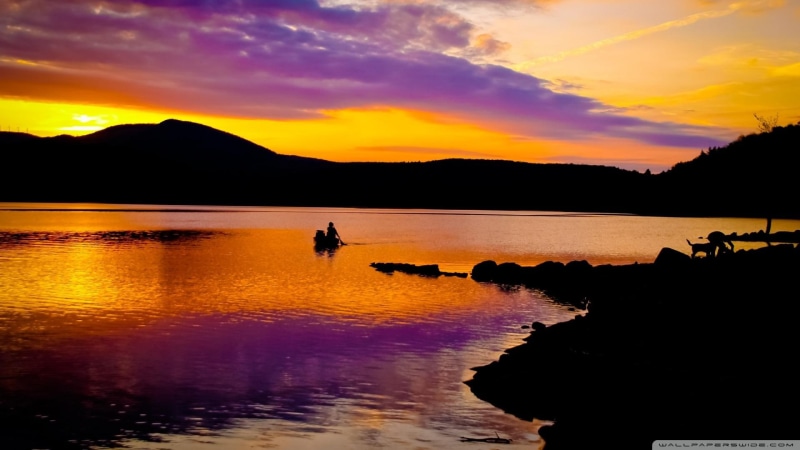 end, clouds, dusk, 1080P, vermont, day, whitingham, lake, boat, nature and landscapes