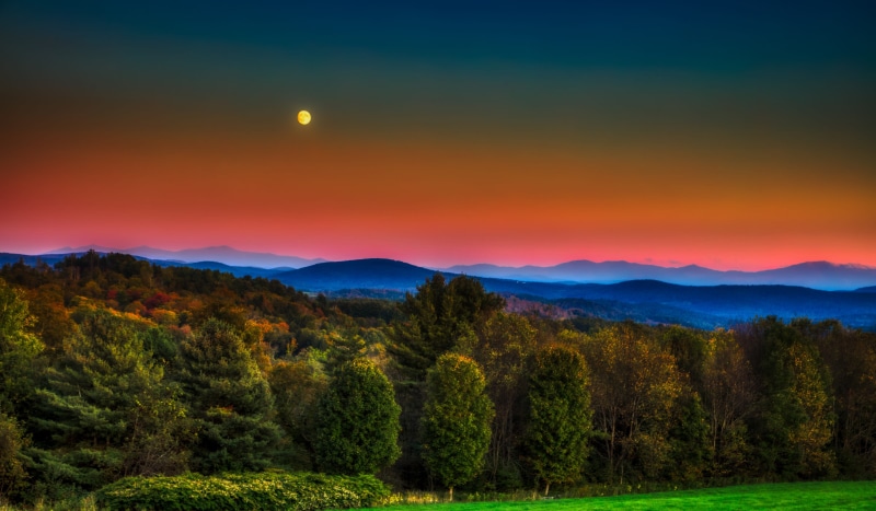 beautiful, panorama, fall, woods, tree, outdoors, 4K, astronomy, sky, countryside, plant, beauty in nature, sunset, forest, scenics - nature, vermont