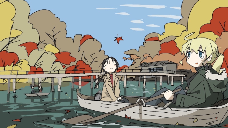 Chito (Shoujo Shuumatsu Ryokou), 1080P, Yuuri (Shoujo Shuumatsu Ryokou), rowboat, Shoujo Shuumatsu Ryokou, tkmiz, anime girls