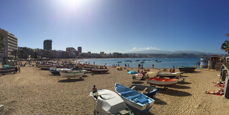 las, sky, boats, no people, harbor, sun, sunlight, canteras, nature, water, city, 5K, sand, tourism, rowboat, travel, Las Canteras, Playa, famous, las palmas de gran canaria
