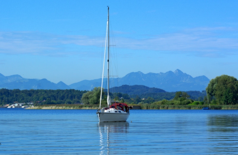 outdoors, sailing, Lake, tranquility, mast, recovery, mode of transportation, sailboat, trees, 4K, nautical vessel, green, landscape, Chiemsee, holiday