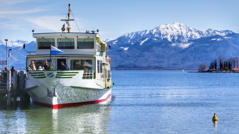 waters, waterfront, mode of transportation, cold temperature, snow, chiemsee, beauty in nature, transportation, tourism, day, mountains, ladies island