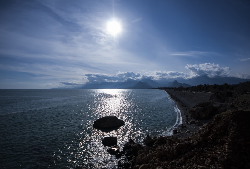 land, marine, seashore, tranquil scene, beach, sunlight, non-urban scene, cloud, 2K, environmental, holiday, turkey, background, clouds, sun, solar, nature