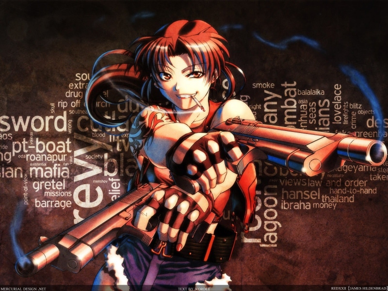 cigarettes, 720P, gun, pistol, smoking, anime, Black Lagoon, anime girls, Revy