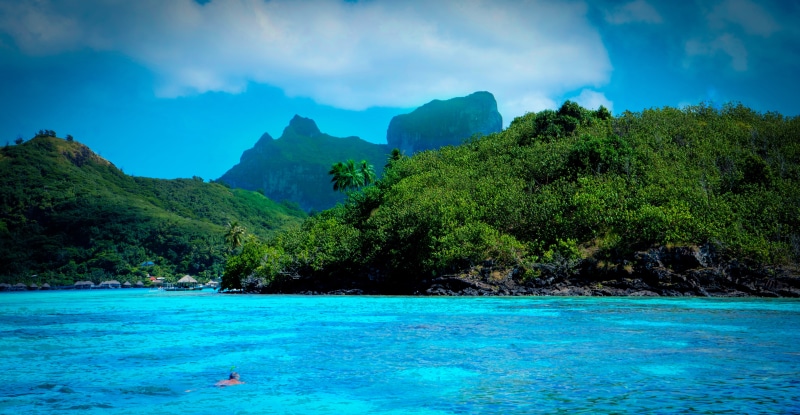 scenics - nature, bora bora, tranquil scene, plant, outdoors, swimming pool, turquoise, turquoise colored, 5K, palm, beauty in nature, beach, water, island