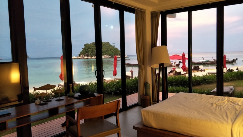 brown, hotel room, water, Room, absence, room beach, room beach view, glass - material, outdoors, nature, wooden, indoors, hotel, vacations, furniture