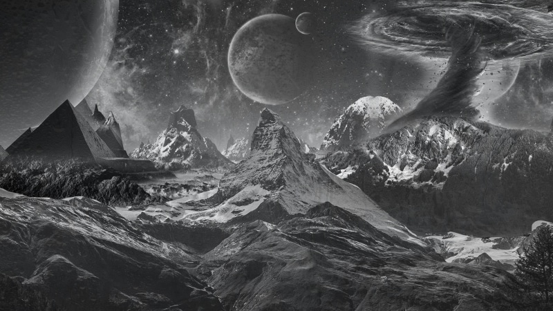 tranquility, space, water, environment, scenics - nature, astronomy, space art, Matterhorn, landscape, nature, surreal, sky, sea, 1080P, aggression, outdoors