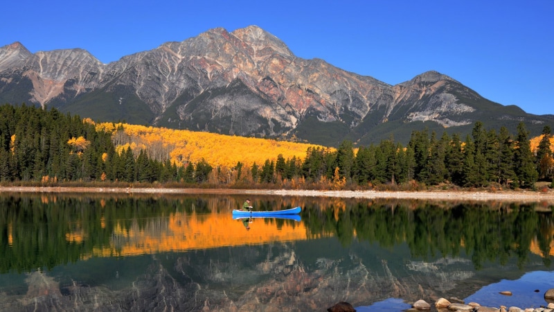 park, reflection, lake, mountain, canada, mountains, jasper, 1080P, national, alberta, pyramid