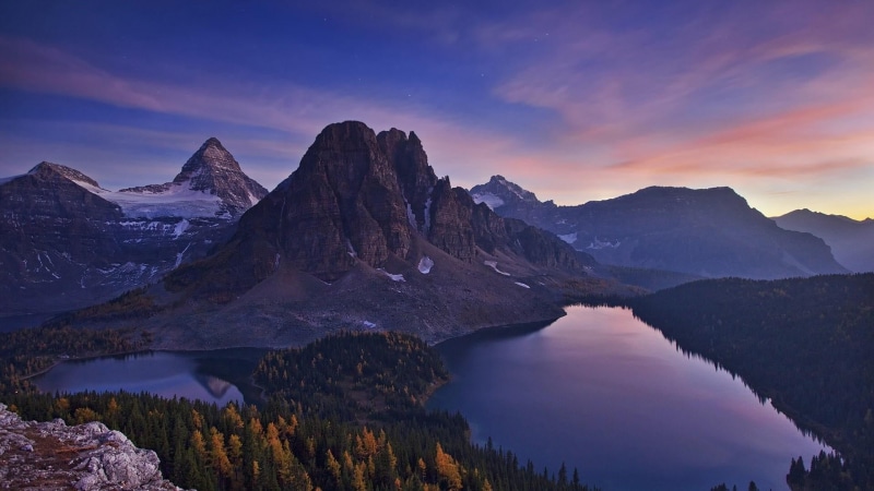 dawn, pyramidal peak, environment, sky, no people, cloud - sky, scenics - nature, lake, tranquility, canada, nature, landscape, sunset, highland, mountain peak