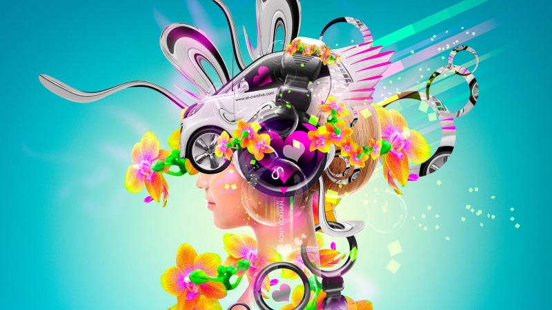 rubia, musica, abstracto, mujer, 1080P