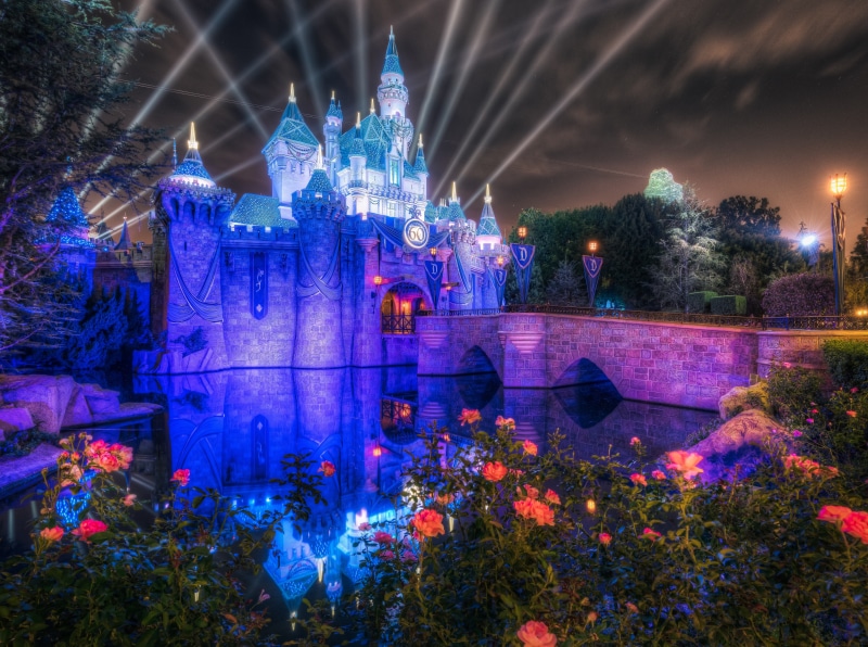 sonyalpha, Reflection, themepark, disneylandresort, nightphotography, castle, travel, diamondanniversary, sleepingbeautycastle, nature, Sony, plant, city