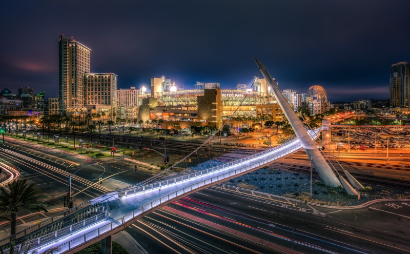 light trail, 5dmark3, sandiego, Harbor, United States, canon, Drive, park, canon5d, Street, multiple lane highway, Bridge, Night, gamenight, California