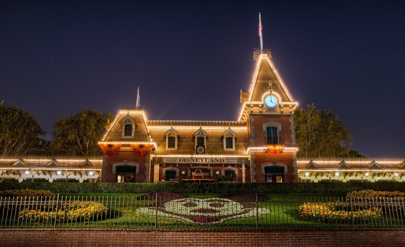 no people, United States, star - space, luxury, building, grass, illuminated, Anaheim, travel destinations, Train Depot, train, disneyland, California