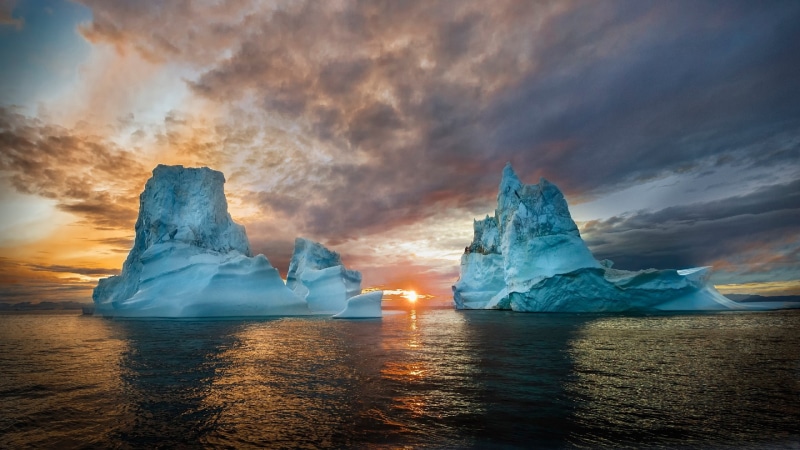 disko bay, sea ice, 1080P, sea, greenland, midnight sun, landscape, iceberg, disko bugt, arctic, unique, unique place, ice
