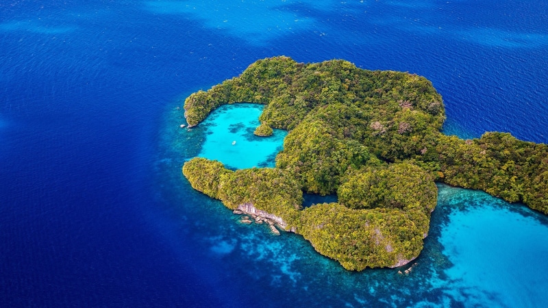 island, islet, from above, coral reef, palau, 1080P, palau islands, reef, sea, aerial photography, archipelago