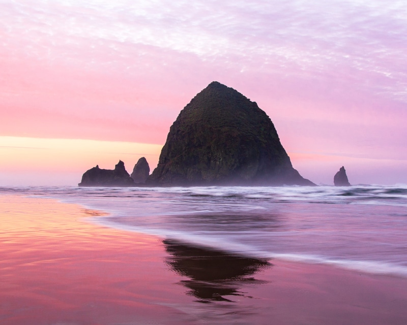 united states, no people, tranquility, outdoors, beach, rock, nature, scenics - nature, solid, purple, beauty in nature, sky, 2K, horizon over water, misty