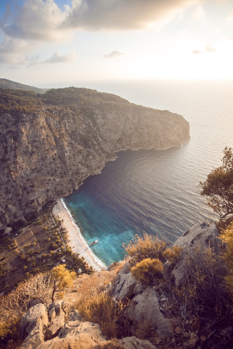 sunset, tranquility, solid, 2K, outdoors, beauty in nature, rock - object, scenics - nature, daytime, boat, sky, travel, photography, nature, fethiye