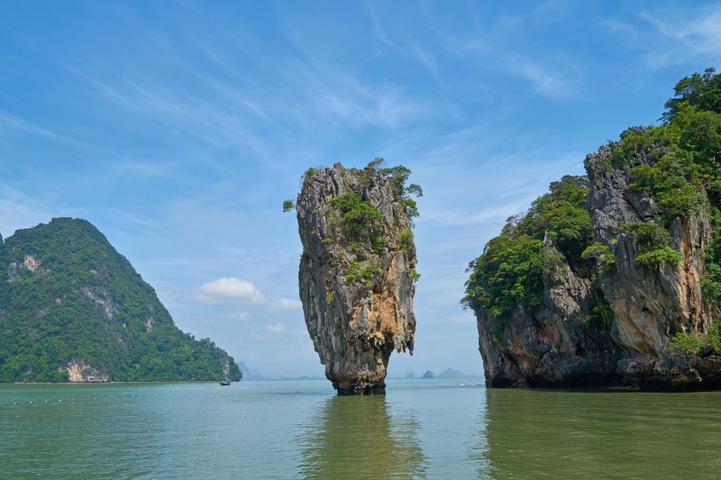offer, phang nga bay, james bond island, scenics, rock, land, limestone, summer, rock - object, horizontal, water, sea, 8K, brown, no people, thailand