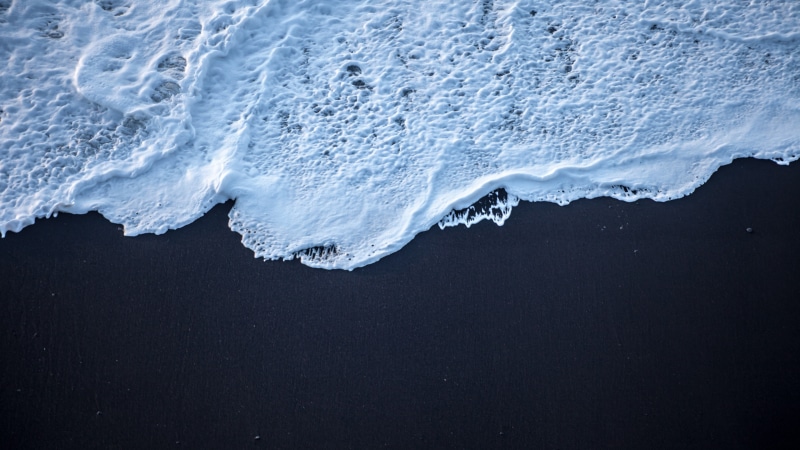 black sand, nature, white, sea foam, sand, water, 4K