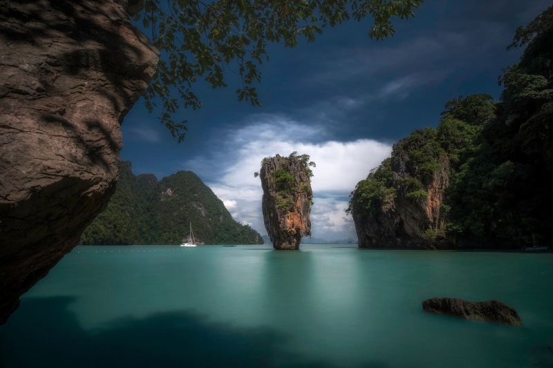 Khao Ping Kan, 1080P, island, boat, James Bond Island, Thailand, Islands