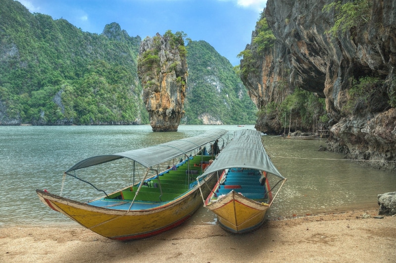 beach, rock formation, beauty in nature, brown, sand, solid, no people, hdr, sky, rock, moored, tree, boats, formation, nautical vessel, 1080P, bay, boat