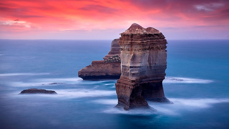 horizon, rock formation, twelve apostles, australia, rock, calm, cliff, sky, the razorback, port campbell, victoria, sea, ocean, pink sky, cape, sea stack