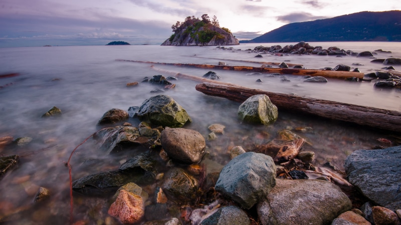 Howe Sound, photography, nature, High Tide, scenics, Islet, Beachcomber, Driftwood, sea, Horseshoe Bay, outdoors, Tourism, 4K, Shoreline, Whytecliff Park