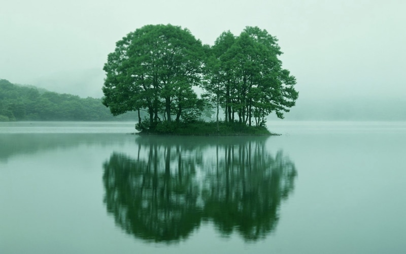 tranquility, tranquil Scene, landscape, non-Urban Scene, 720P, idyllic, blue, green Color, plant, reflection lake, day, islet, fog, green, beauty In Nature