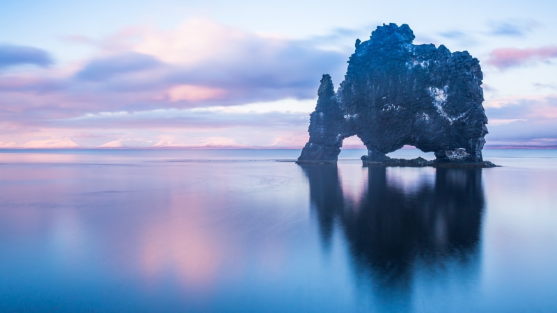 Hvitserkur, ocean, islet, brown, 5K, 5k, rock, sea, Iceland, 4k, sky