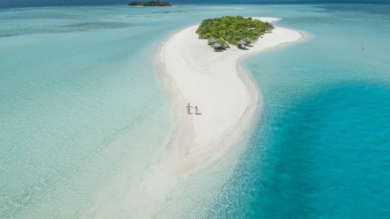 scenics - nature, islet, beach, land, turquoise colored, two, person, day, aerial view, travel destinations, water, walking, tranquil scene, 5K, sport