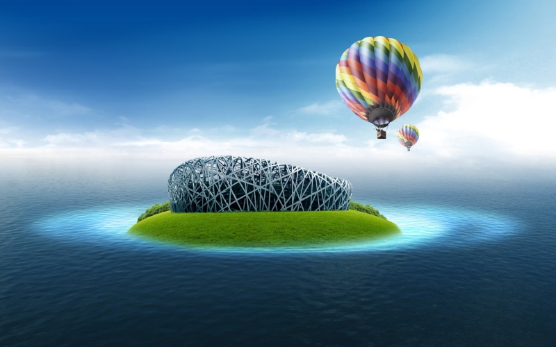 beauty In Nature, heat - Temperature, sunset, water, sky, ocean, balloon, sunrise - Dawn, transportation, air vehicle, sea, cloud - Sky, no people, near