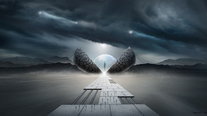 v, science fiction, aliens, water, concept art, 1080P, surreal, tranquil scene, no people, giant, lake, fantasy art, outdoors, pier, scenics - nature