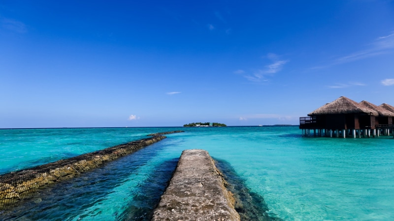 bungalow, Sea, tourism, scenics - nature, beauty in nature, tranquil Scene, sky, no People, island, south Male Atoll, cloud - sky, tranquility, pier, tourist Resort
