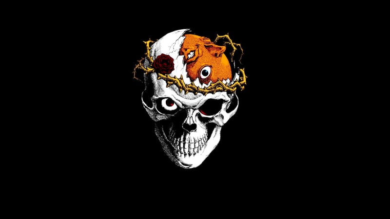 spooky, studio shot, halloween, bone, copy space, celebration, representation, indoors, horror, close-up, fear, disguise, cut out, human body part, animal head