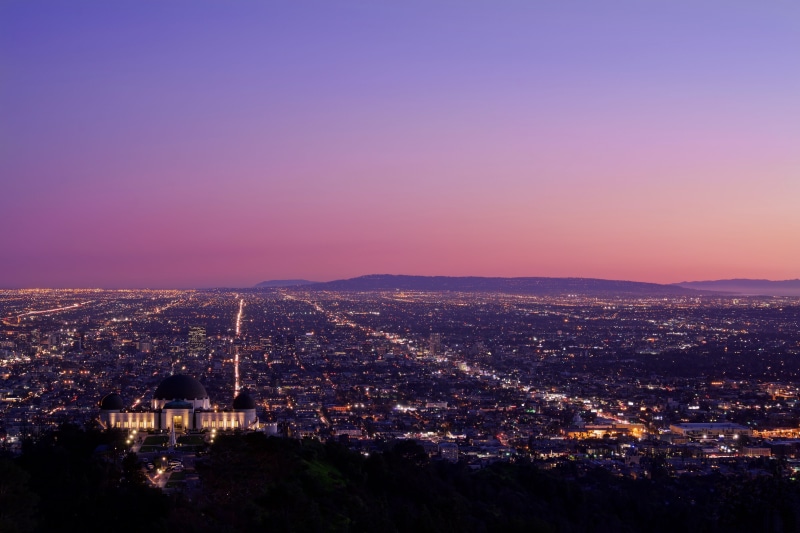no people, nature, building, purple, office building exterior, high angle view, outdoors, griffith observatory, city, unsplash expedition, copy space, dusk