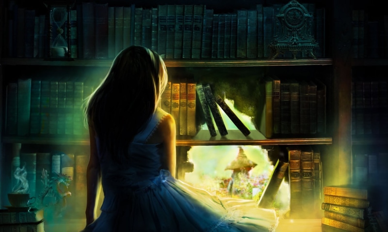 1080P, consumerism, adult, long hair, real people, Alice in Wonderland, one person, hairstyle, standing, window, transparent, fantasy art, choice, for sale