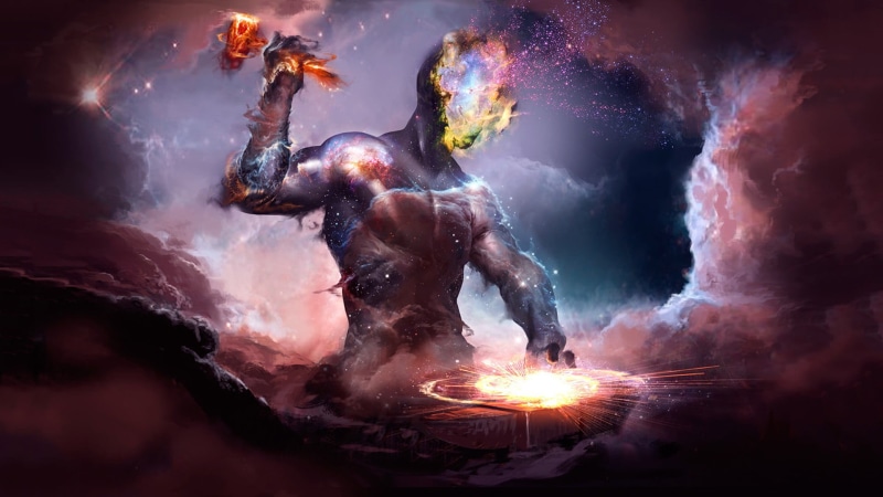 motion, digital art, monster, adult, universe, artwork, fire, cloud - sky, dust, night, smoke - physical structure, burning, activity, hammer